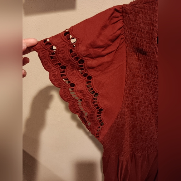 Torrid Rust Red Blouse with Lace Ruffle Sleeve #15 - Picture 4 of 4